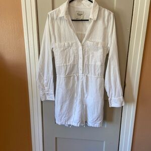 A&F White Linen Blend Button-Up Romper